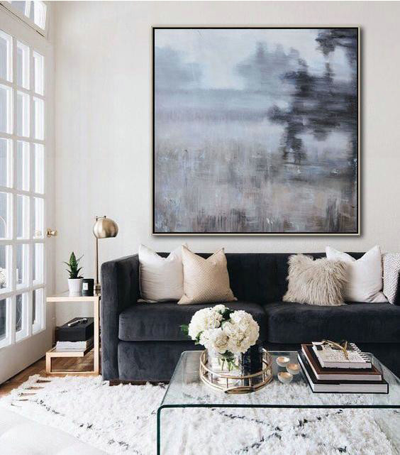 Original Abstract Painting Extra Large Canvas Art,Oversized Abstract Landscape Oil Painting,Canvas Artwork For Sale,Gray,Green,Black.etc